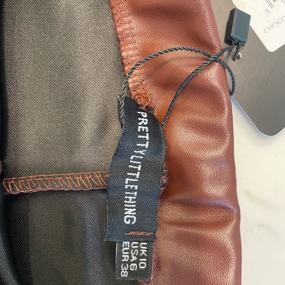 NWT PLT Chocolate Faux Leather Split Hem Pants - Picture 5 of 6